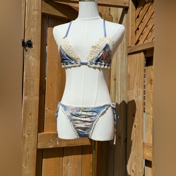 🆕 ZIMMERMANN 🧿 NWT Cascadian Crochet Tri Bikini, Blue Botanical - Sz 2 US4/6 - Picture 10 of 16